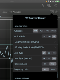 Display Options Menu for the FFT Analyzer