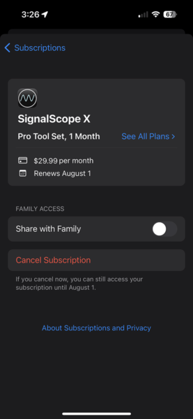 App Store SignalScope X Subscription Options