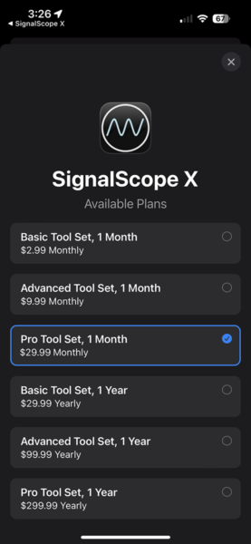 App Store SignalScope X Subscriptions