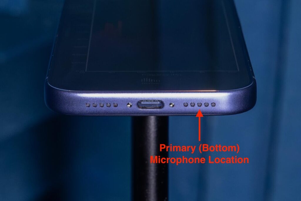 iPhone 17 Pro primary (bottom) microphone location